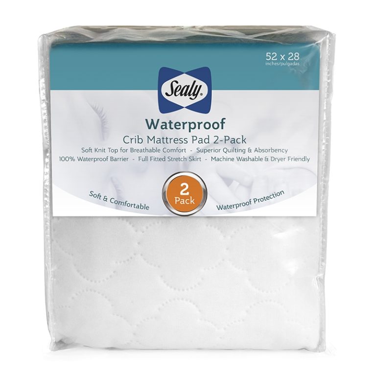Sealy Waterproof Fitted Crib Mattress Pad, 2 Pack