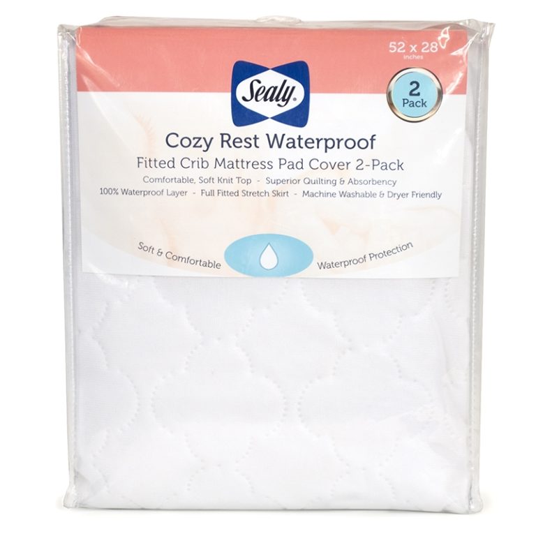 Sealy Cozy Rest Waterproof Fitted Crib Mattress Pad Cover, 2 Pack
