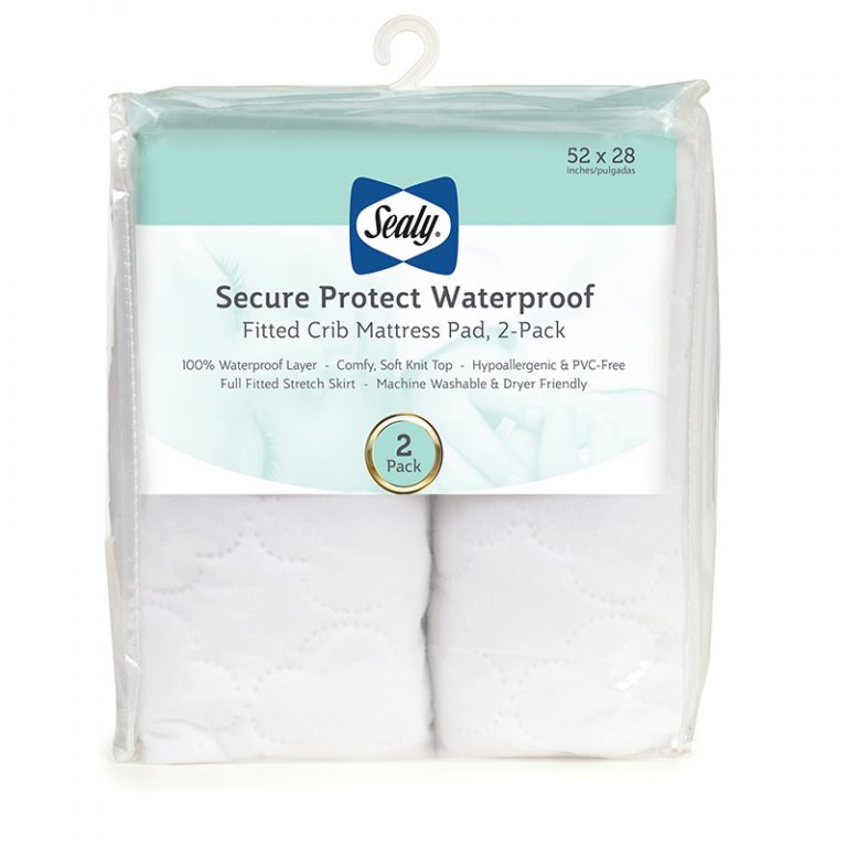 Sealy Secure Protect Waterproof Fitted Crib Mattress Pad, 2-Pack - White