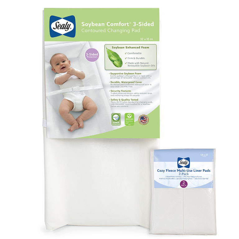 Sealy Soybean Comfort Changing Pad + Multi-Use Pads Value Bundle - White Waterproof